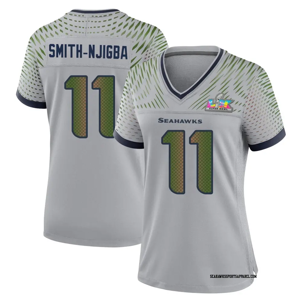 Game Gray Women's Jaxon Smith-Njigba Seattle Seahawks Wolf 2025 Rivalries Collection Super Bowl LX Patch Jersey
