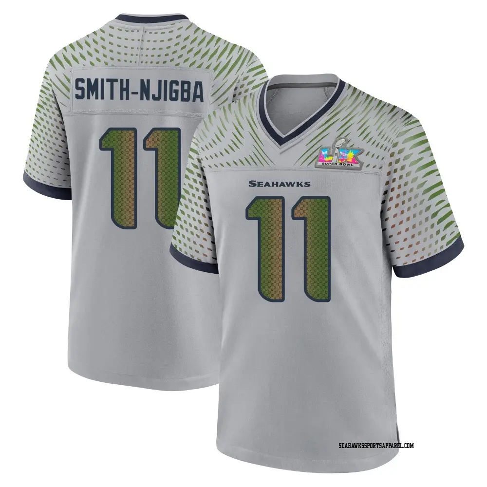 Game Gray Youth Jaxon Smith-Njigba Seattle Seahawks Wolf 2025 Rivalries Collection Super Bowl LX Patch Jersey
