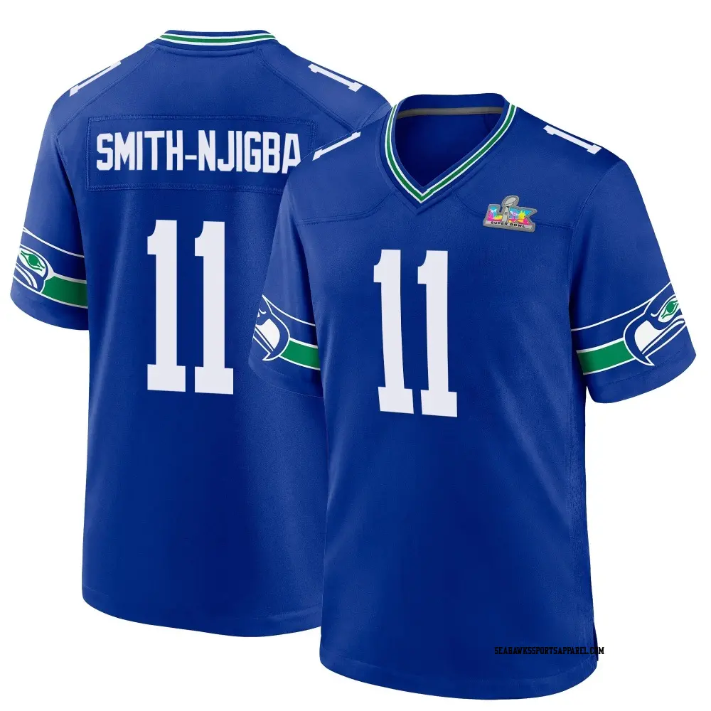 Game Royal Youth Jaxon Smith-Njigba Seattle Seahawks Throwback Super Bowl LX Patch Jersey