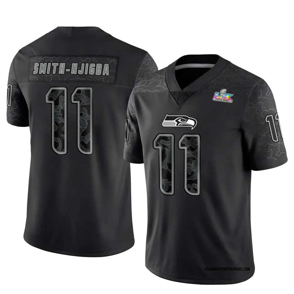 Limited Black Men's Jaxon Smith-Njigba Seattle Seahawks Reflective Super Bowl LX Patch Jersey