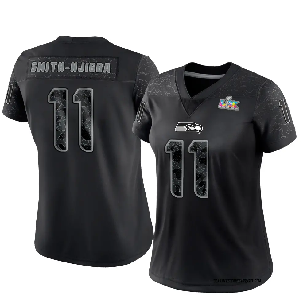 Limited Black Women's Jaxon Smith-Njigba Seattle Seahawks Reflective Super Bowl LX Patch Jersey