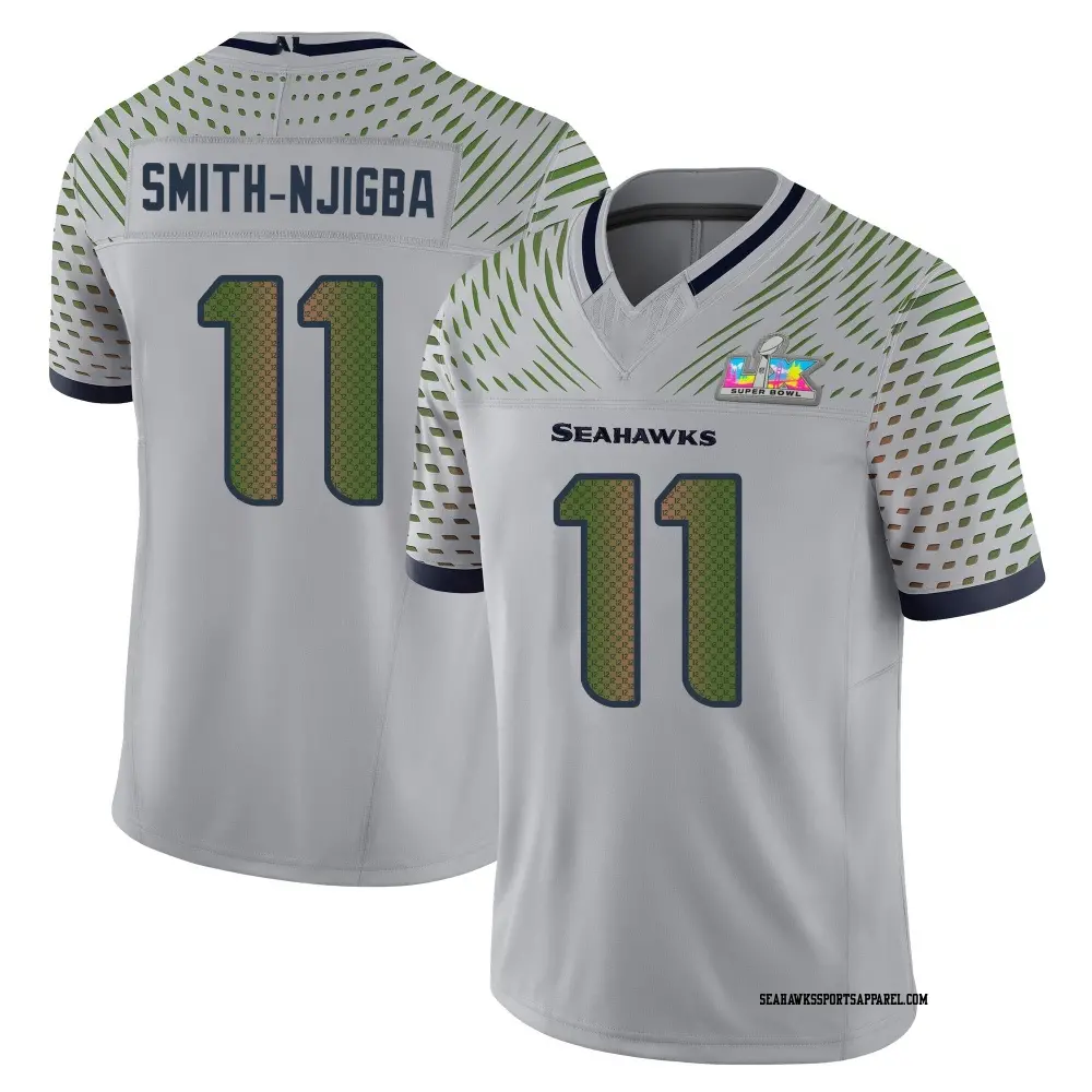 Limited Gray Men's Jaxon Smith-Njigba Seattle Seahawks Wolf 2025 Rivalries Collection Super Bowl LX Patch Jersey