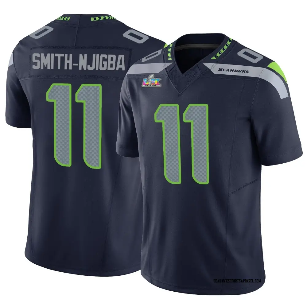 Limited Navy Men's Jaxon Smith-Njigba Seattle Seahawks Vapor F.U.S.E. Super Bowl LX Patch Jersey