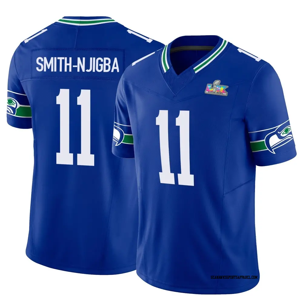 Limited Royal Men's Jaxon Smith-Njigba Seattle Seahawks Throwback Vapor F.U.S.E. Super Bowl LX Patch Jersey