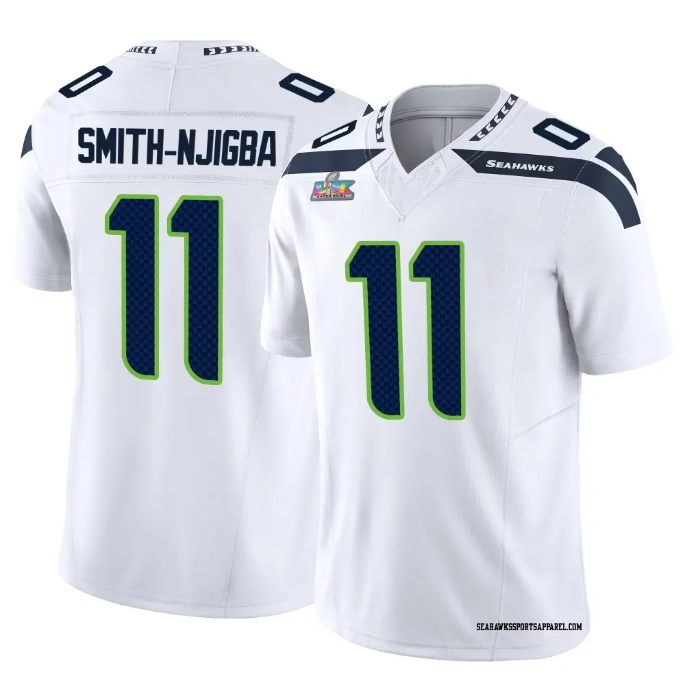 Limited White Youth Jaxon Smith-Njigba Seattle Seahawks Vapor F.U.S.E. Super Bowl LX Patch Jersey